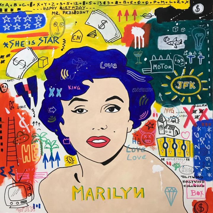 Malerei mit dem Titel "Marilyn a Star" von Sainte Fauste, Original-Kunstwerk, Acryl