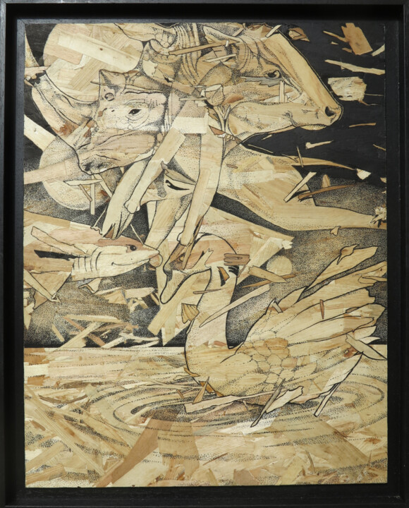 Painting titled "Liquid sun" by Saïr, Original Artwork, Acrylic Mounted on Other rigid panel