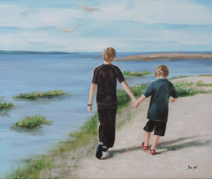 Painting titled "Frères compagnons" by Sajó, Original Artwork, Oil