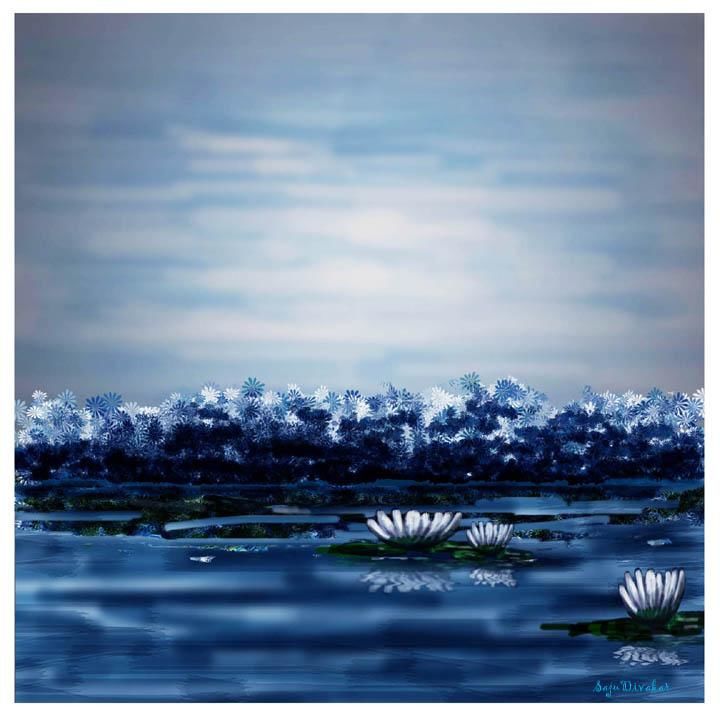 Digital Arts titled "White Lotus" by Saju Divakar, Original Art,