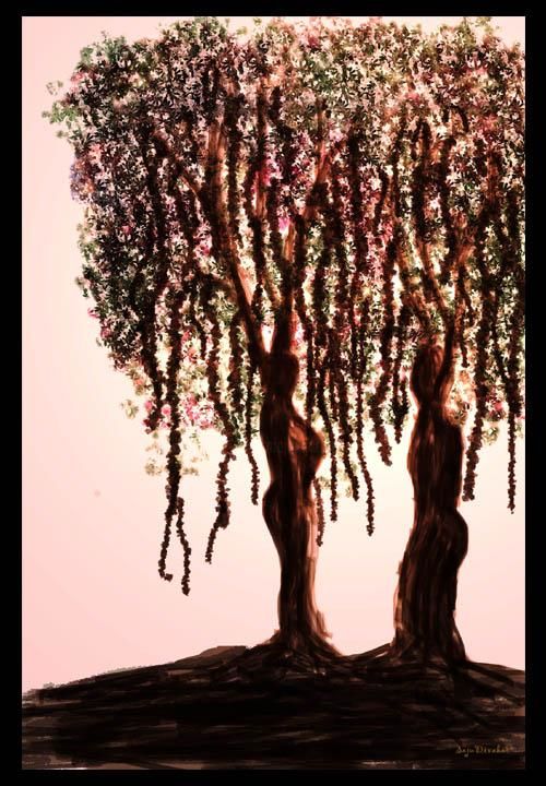 Arte digitale intitolato "Two Trees" da Saju Divakar, Opera d'arte originale