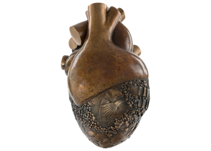 Sculpture titled "UN COEUR (verso)" by Sak, Original Artwork, Bronze