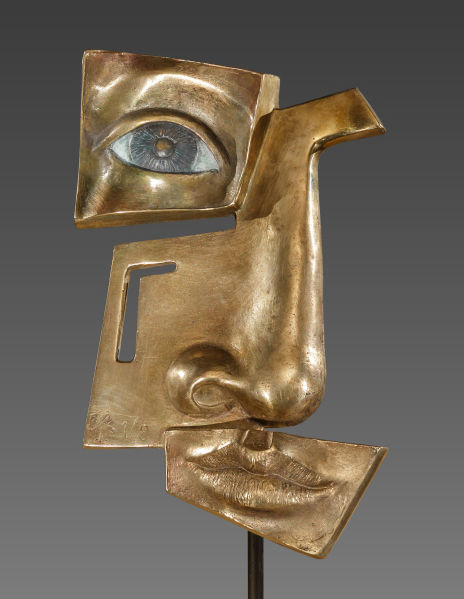 Sculpture intitulée "TETE AU CARRE" par Sak, Œuvre d'art originale, Bronze