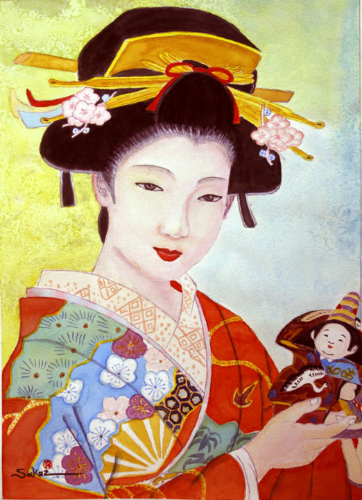 Pintura intitulada "natsu" por Alex Sakai, Obras de arte originais, Aquarela
