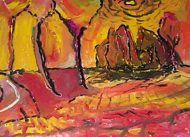 Peinture intitulée "Fire Landscape" par Achille Gieris, Œuvre d'art originale, Huile