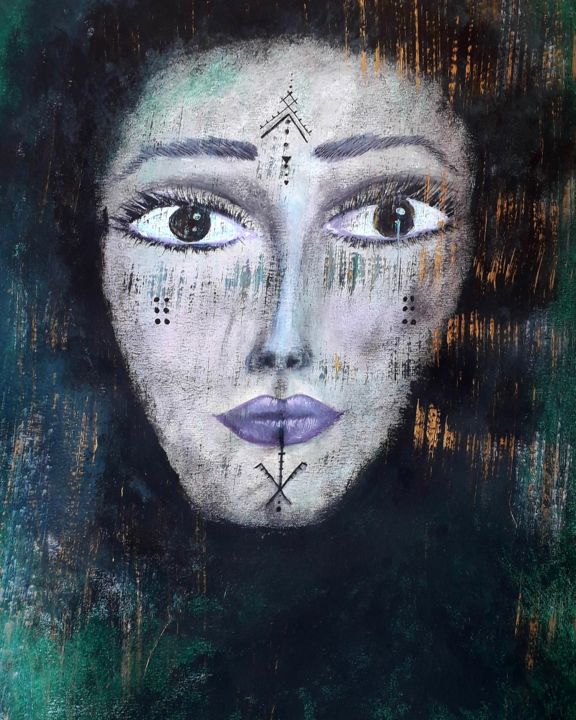 Painting titled "Berber woman" by Sakina Naiha, Original Artwork, Acrylic