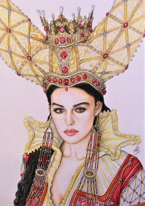 Pintura titulada "КОРОЛЕВА" por Irina Petrova, Obra de arte original, Conté