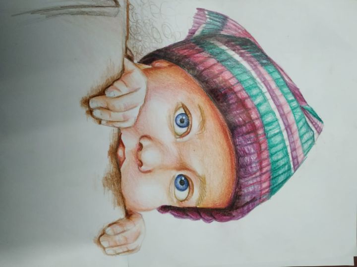 Rysunek zatytułowany „Beautiful baby” autorstwa 未来は美しい, Oryginalna praca, Ołówek