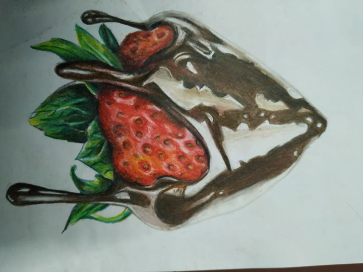 Rysunek zatytułowany „Lovely strawberry 🍓” autorstwa 未来は美しい, Oryginalna praca, Ołówek