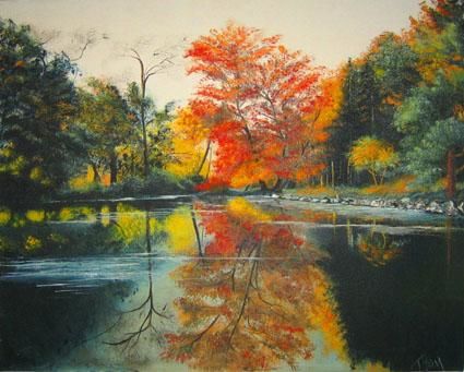 Pintura intitulada "CAMPUS LAKE" por Thomas Peterson, Obras de arte originais, Óleo