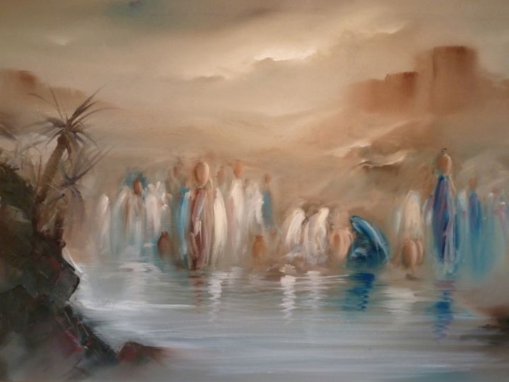 Peinture intitulée "Porteuses d'Eau" par Salah Chaoui, Œuvre d'art originale, Huile