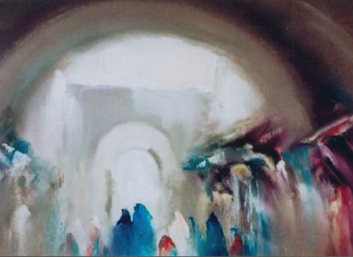 Malerei mit dem Titel "Souk aux soieries" von Salah Chaoui, Original-Kunstwerk, Öl