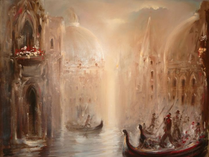 Painting titled "Venise" by Salah Chaoui, Original Artwork, Oil