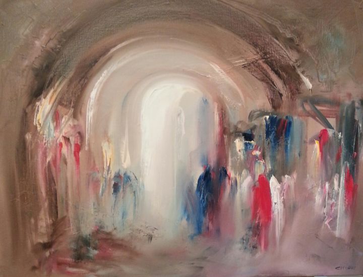 Painting titled "Souk" by Salah Chaoui, Original Artwork, Oil