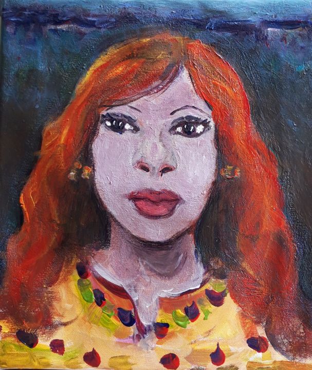 Painting titled "Face from afrin" by Salam Ahmad, Original Artwork, Acrylic