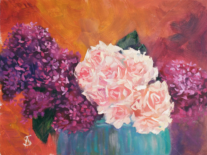 Painting titled "BOUQUET OF LILACS A…" by Svetlana Samovarova, Original Art, Oil