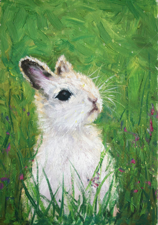 Painting titled "CURIOUS RABBIT..." by Svetlana Samovarova, Original Art, Oil