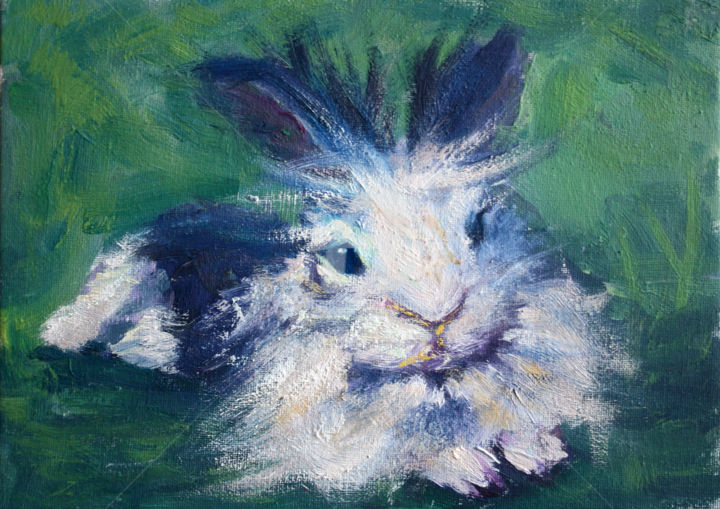 Painting titled "PURPLE RABBIT..." by Svetlana Samovarova, Original Art, Oil