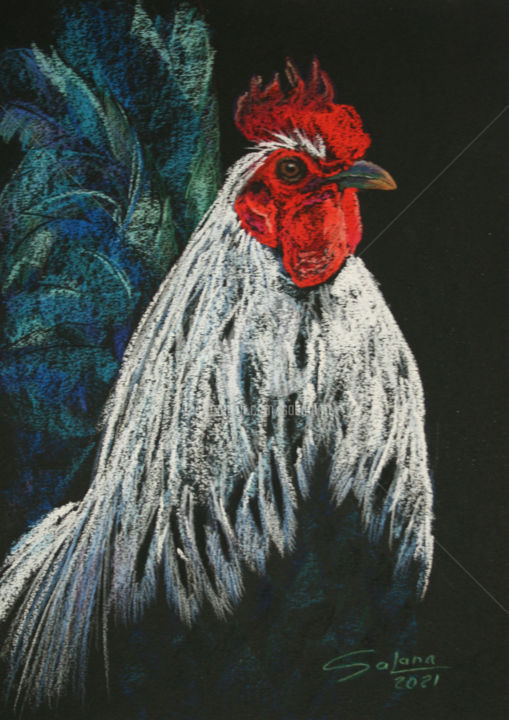 Рисунок под названием "ROOSTER VIII" - Svetlana Samovarova, Подлинное произведение искусства, Пастель
