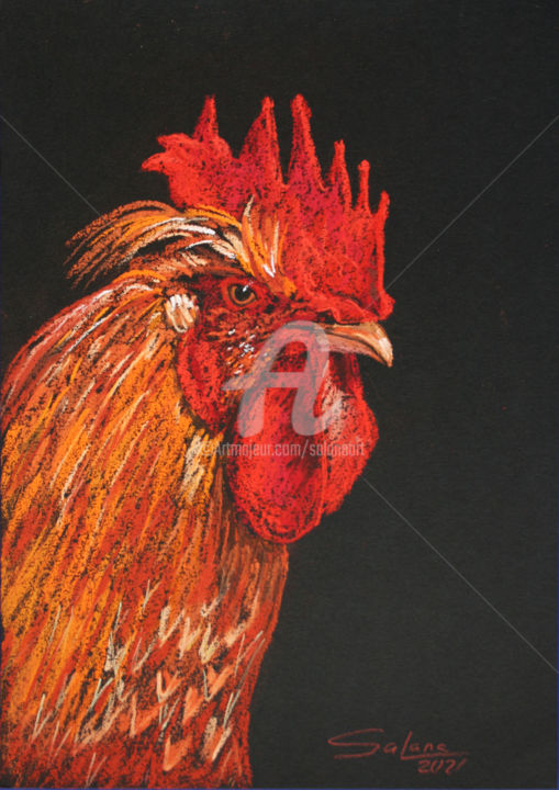 Рисунок под названием "ROOSTER IX" - Svetlana Samovarova, Подлинное произведение искусства, Пастель