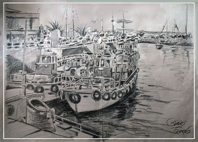 Painting titled "Boats" by Armando Salas, Original Artwork