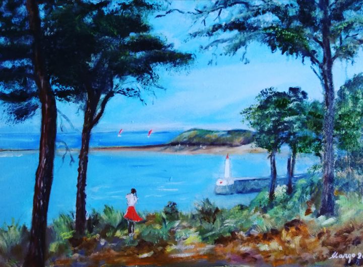 Painting titled "Promenade de la cit…" by Marguerite Salaun (Margo), Original Artwork, Oil