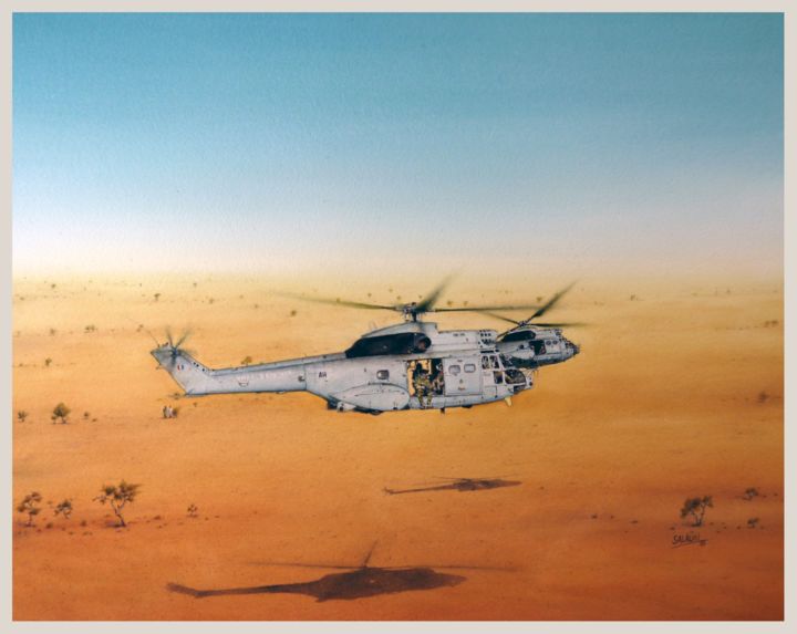 Peinture intitulée "Patrouille Barkhane" par salaun-mickael, Œuvre d'art originale, Aquarelle