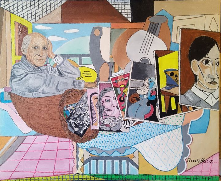 Картина под названием "Hommage à Picasso" - Robert Saldana, Подлинное произведение искусства, Масло