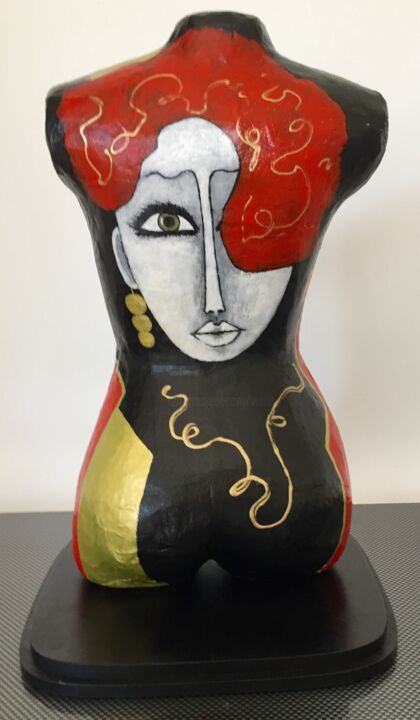 Sculpture titled "Buste 1 dos" by Salette Viana, Original Artwork, Acrylic