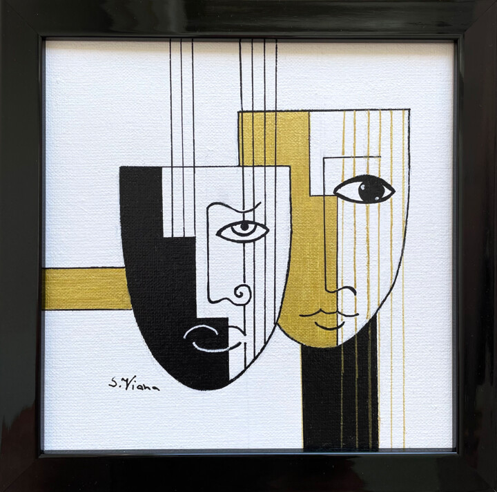 Dessin intitulée "Masques 3" par Salette Viana, Œuvre d'art originale, Acrylique