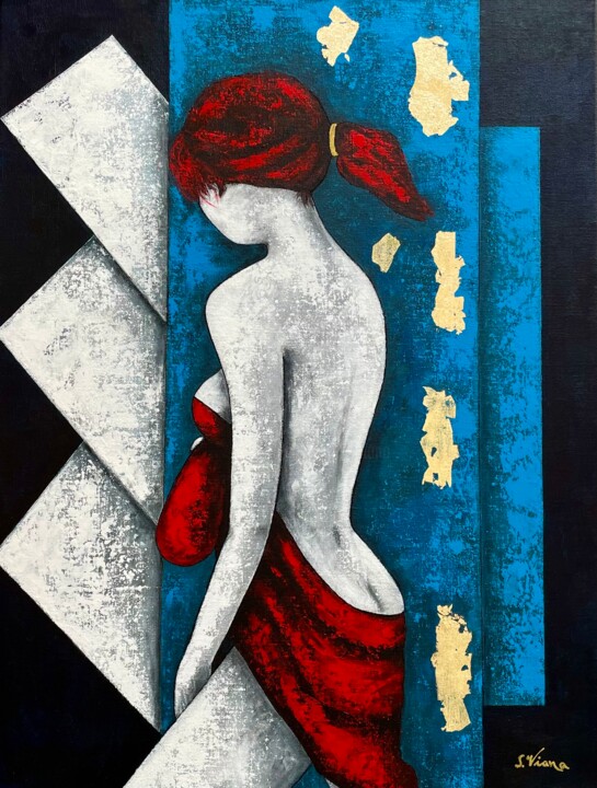 Painting titled "Sindy" by Salette Viana, Original Artwork, Acrylic Mounted on Wood Stretcher frame