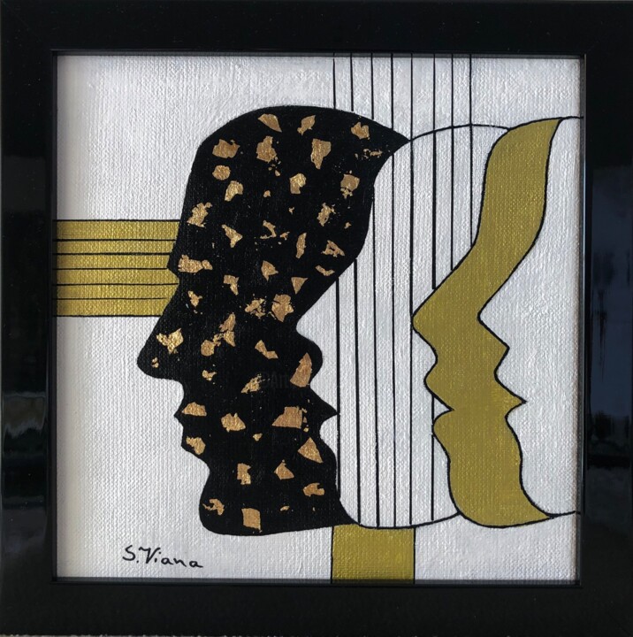 Peinture intitulée "Black & Gold 1" par Salette Viana, Œuvre d'art originale, Acrylique Monté sur Châssis en bois