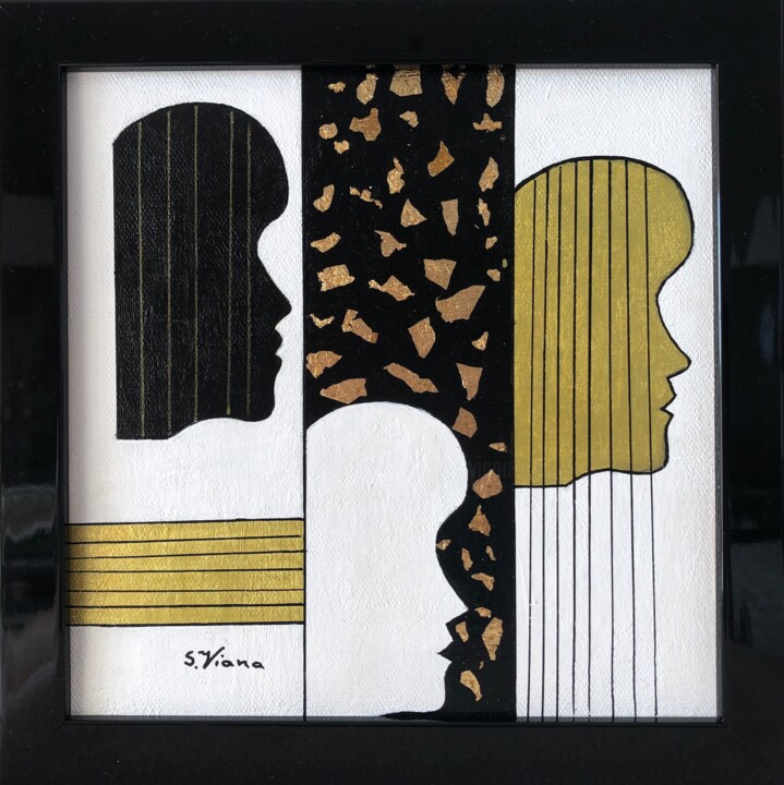 Painting titled "Black & Gold 2" by Salette Viana, Original Artwork, Acrylic Mounted on Wood Stretcher frame