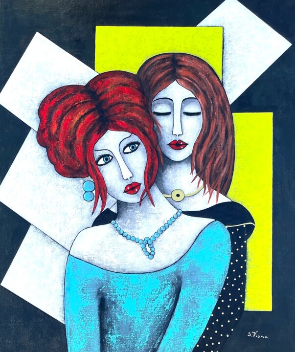 Peinture intitulée "Toi & Moi" par Salette Viana, Œuvre d'art originale, Acrylique Monté sur Châssis en bois