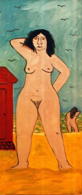 Painting titled "Woman on the Beach" by Francisco Vidal, Original Artwork, Oil