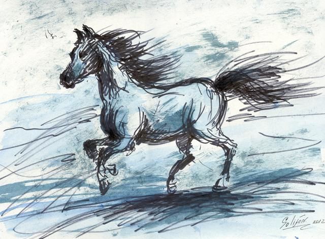 "Скакун" - Drawing, 42x31 cm ©2012 by Salidjon Mamatkulov -