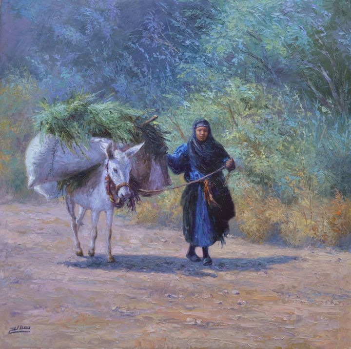Painting titled "A daily walk" by Salih, Original Artwork, Oil