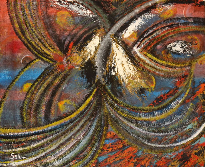 Malerei mit dem Titel "Space face" von Salim Bouaddi, Original-Kunstwerk, Öl