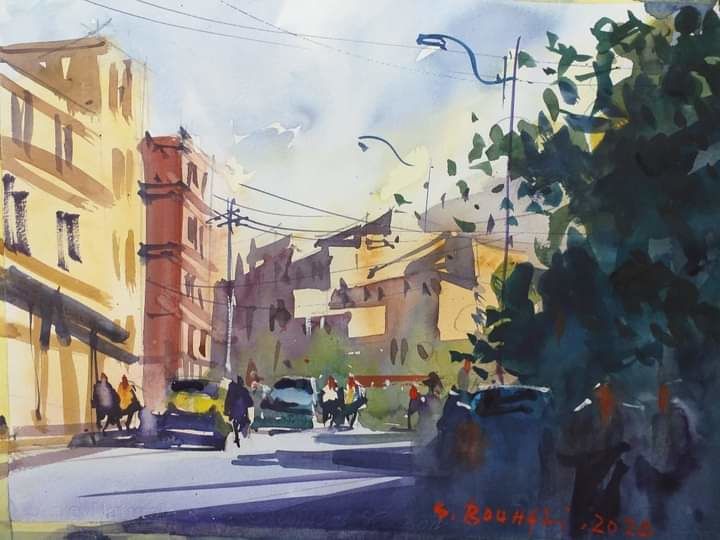 Pintura intitulada "Amoucha" por Salim Bouhali, Obras de arte originais, Aquarela