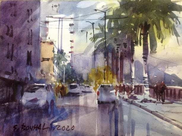 Peinture intitulée "Oran , front de mer" par Salim Bouhali, Œuvre d'art originale, Aquarelle