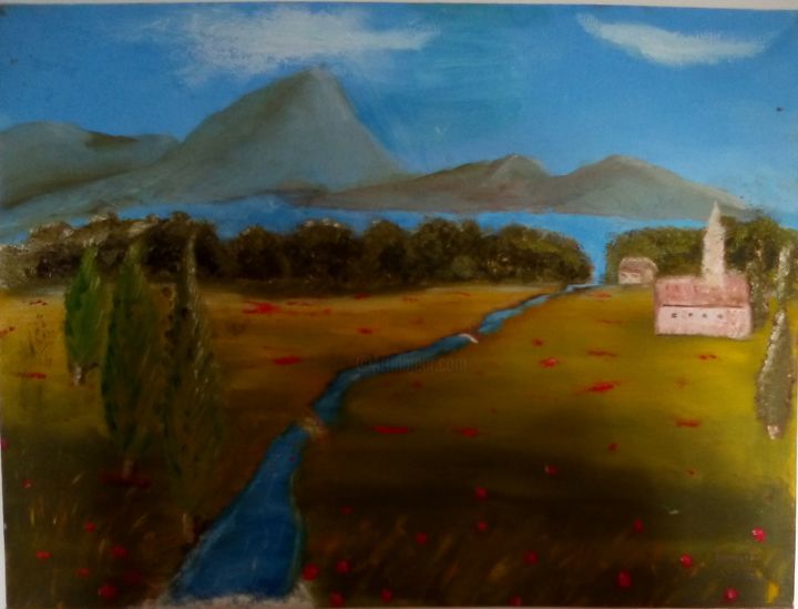 Painting titled "Paysage Provence" by Salima El Jazouli, Original Artwork