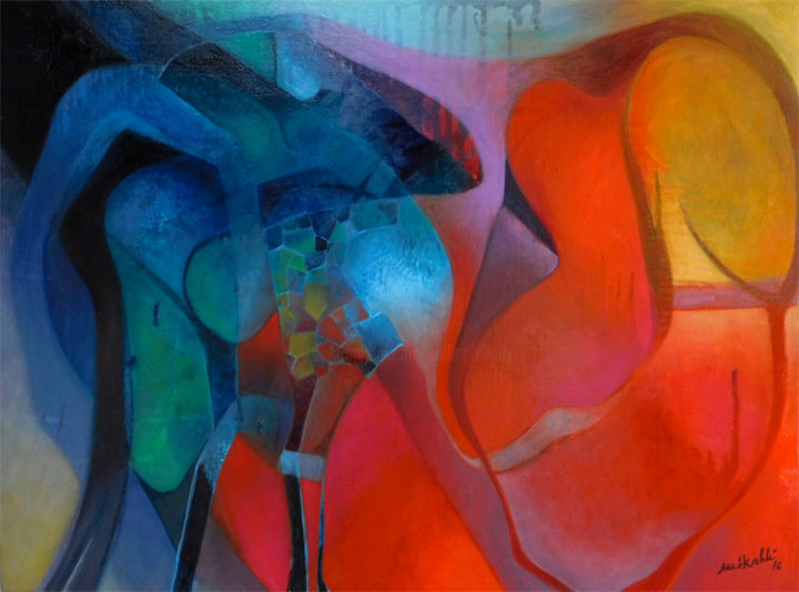 Painting titled "Cervidas" by Salima Mékahli, Original Artwork