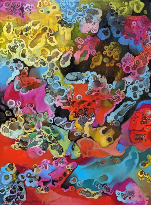 Peinture intitulée "Récif" par Salima Mékahli, Œuvre d'art originale, Huile Monté sur Châssis