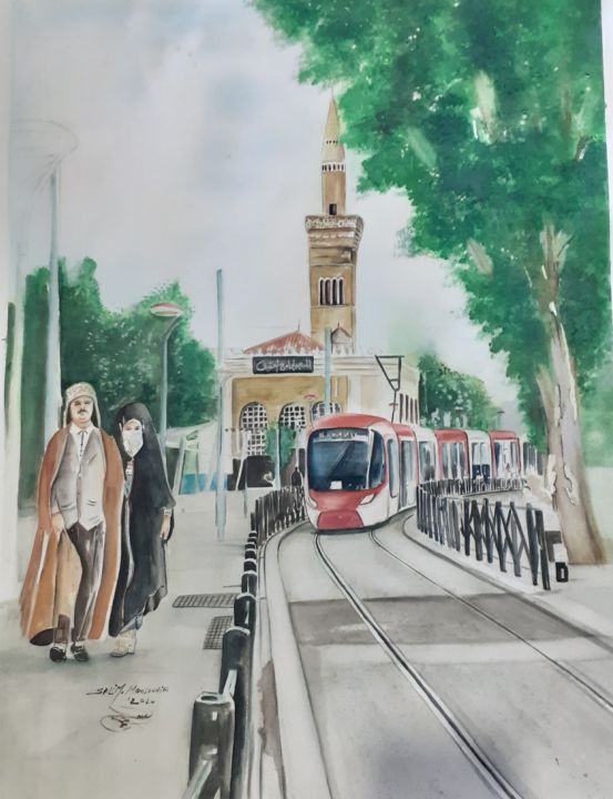 Painting titled "Sétif, via l'aquare…" by Salim Mansouria, Original Artwork, Watercolor Mounted on Other rigid panel