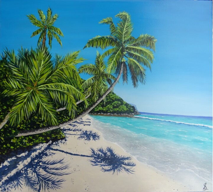 Pintura intitulada "La plage" por Lolo, Obras de arte originais, Óleo