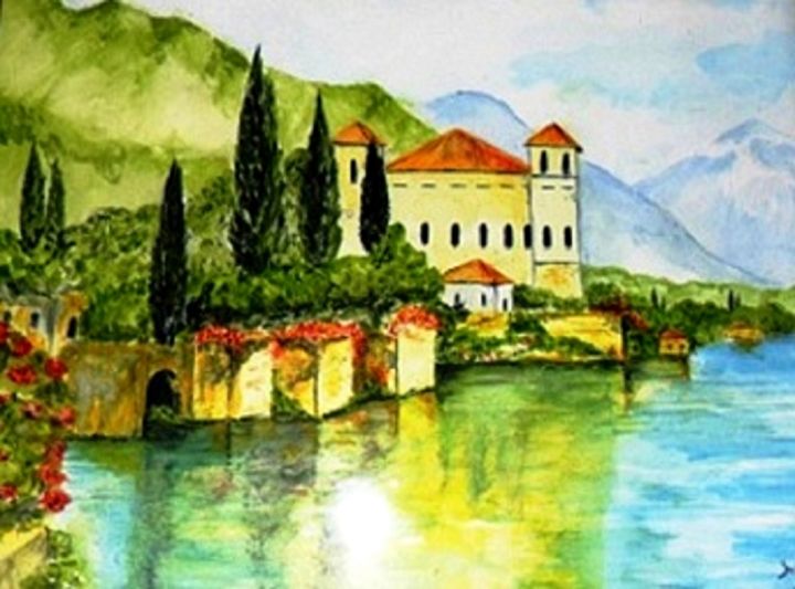 Painting titled "un-monastere.jpg" by Lolo, Original Artwork, Watercolor