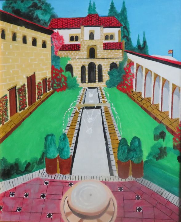 Peinture intitulée "alhambra-grenade-an…" par Christian Salles, Œuvre d'art originale, Huile