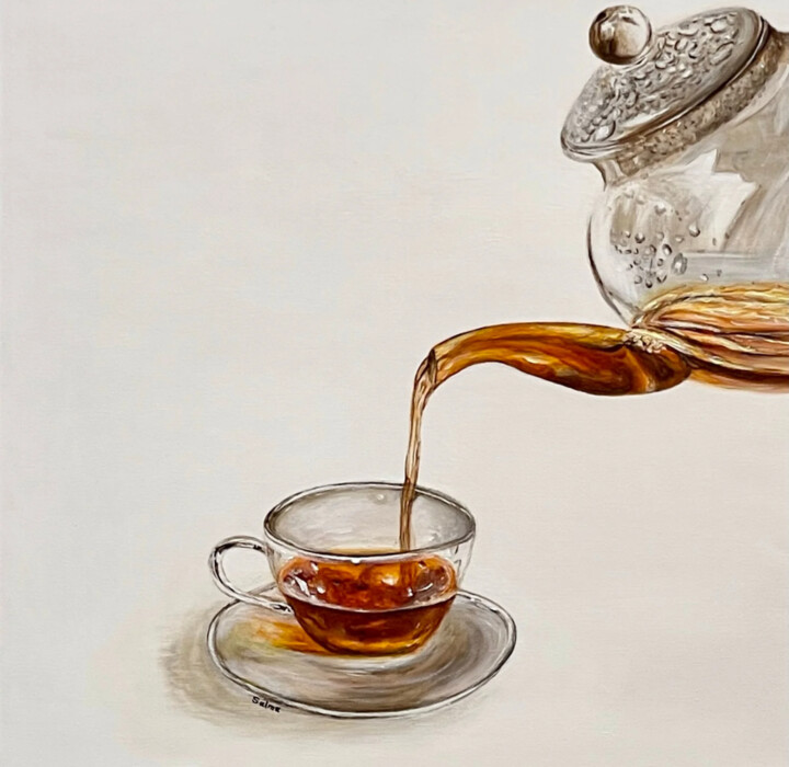 Painting titled ""Tea Service" Reali…" by Salma Motakef, Original Artwork, Acrylic