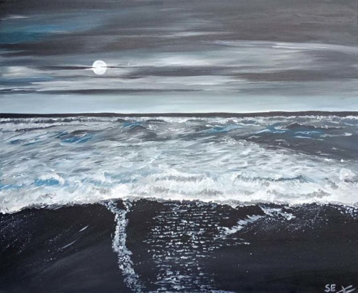 Painting titled "Dark ocean" by Salma Erguiague, Original Artwork, Acrylic