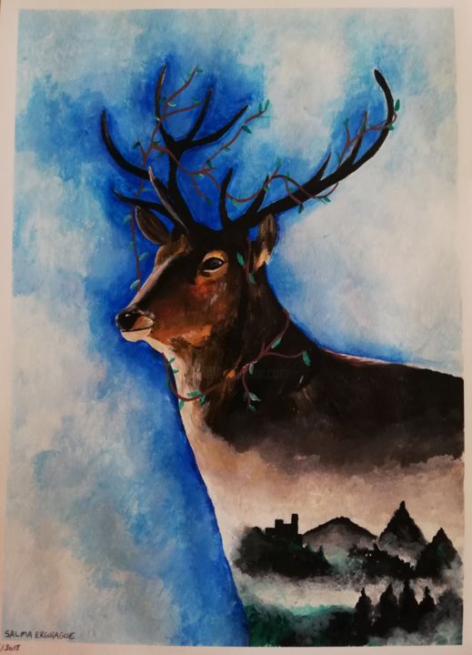 Painting titled "The Crowned nature" by Salma Erguiague, Original Artwork, Acrylic